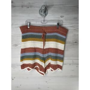 Jolie & Joy Shorts Womens XL Multicolor Striped Crochet‎ Knit Drawstring Scallop